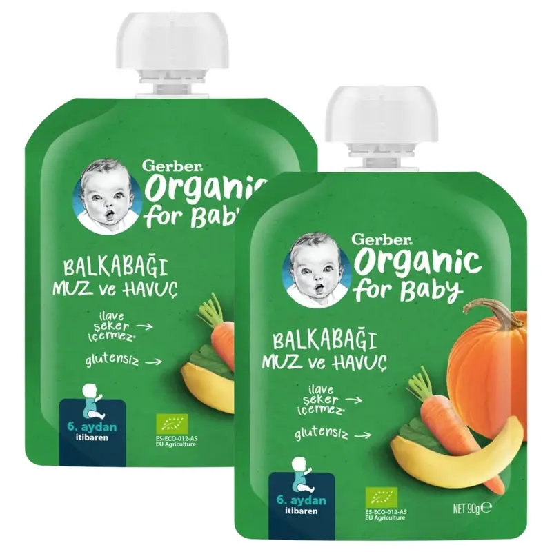 Gerber Organik Balkabaklı Muzlu Havuçlu Meyve Püresi 90 gr*2