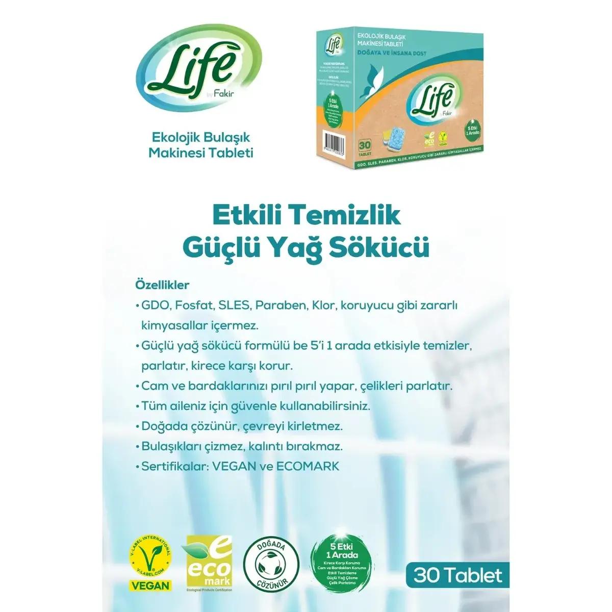 Life by Fakir Ekolojik Vegan Bulaşık Makinesi Tableti 30lu