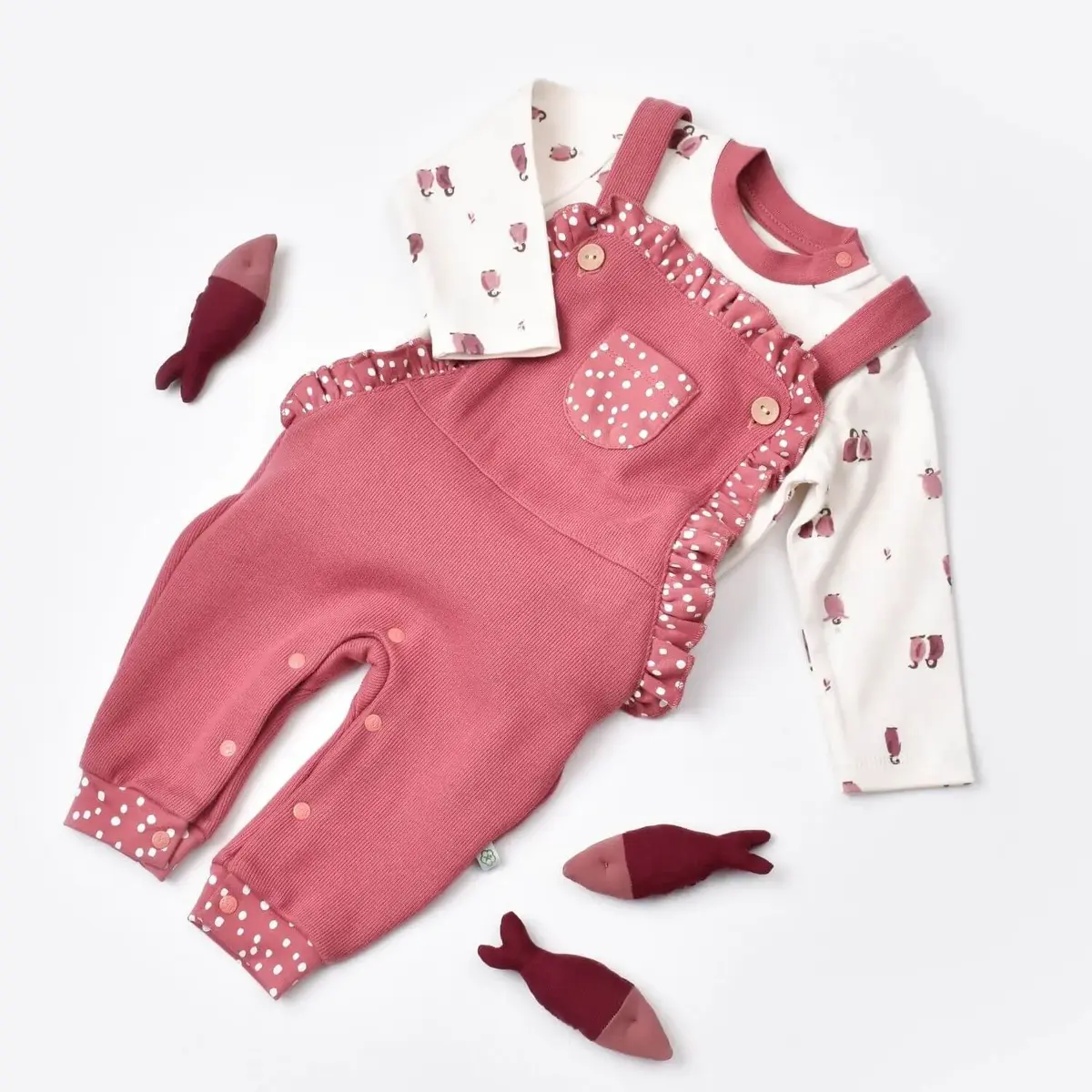 Bibaby Organik Salopet Tulum Little Love Rose Dry