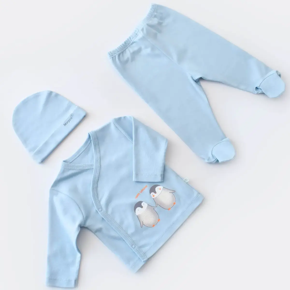 Bibaby Organik Zıbın Takımı 3lü Hello New Penguins Mavi