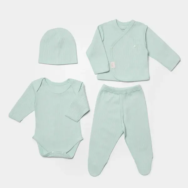 Bibaby Organik Zıbın Takımı 4lü Waffle Smile Prematüre Mint