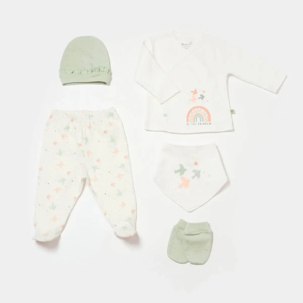 Bibaby Organik Hastane Çıkışı 5li Tiny Birds Ekru - Yeşil