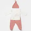 Bibaby Organik Zıbın Takımı 3lü Waffle Deer And Bird Ekru - Rose