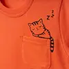 Bebolly T-Shirt Uykucu Kedi Baskılı Mercan