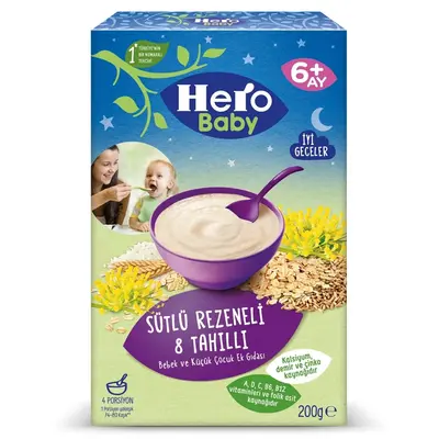 Hero Baby Kaşık Maması Sütlü 8 Tahıllı Rezeneli 200 Gr