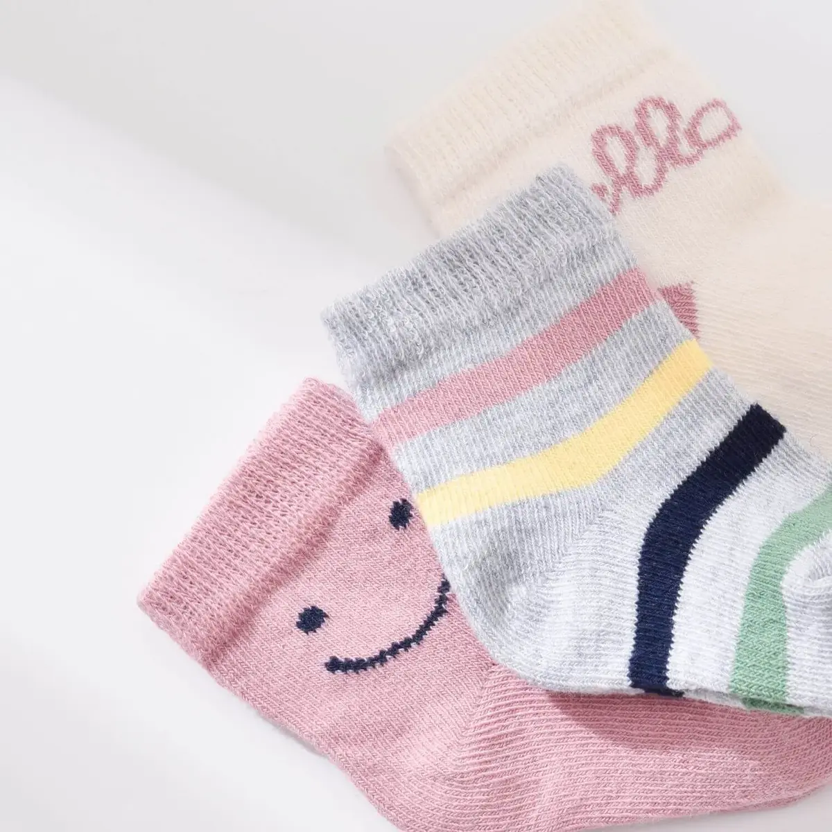 Bibaby Organik Çorap Soket 3lü Smile Pudra