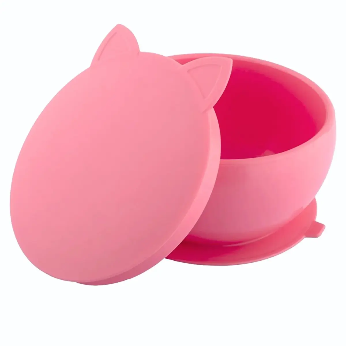 Pandish Kitten Vakum Tabanlı Kapaklı Silikon Kase Pembe