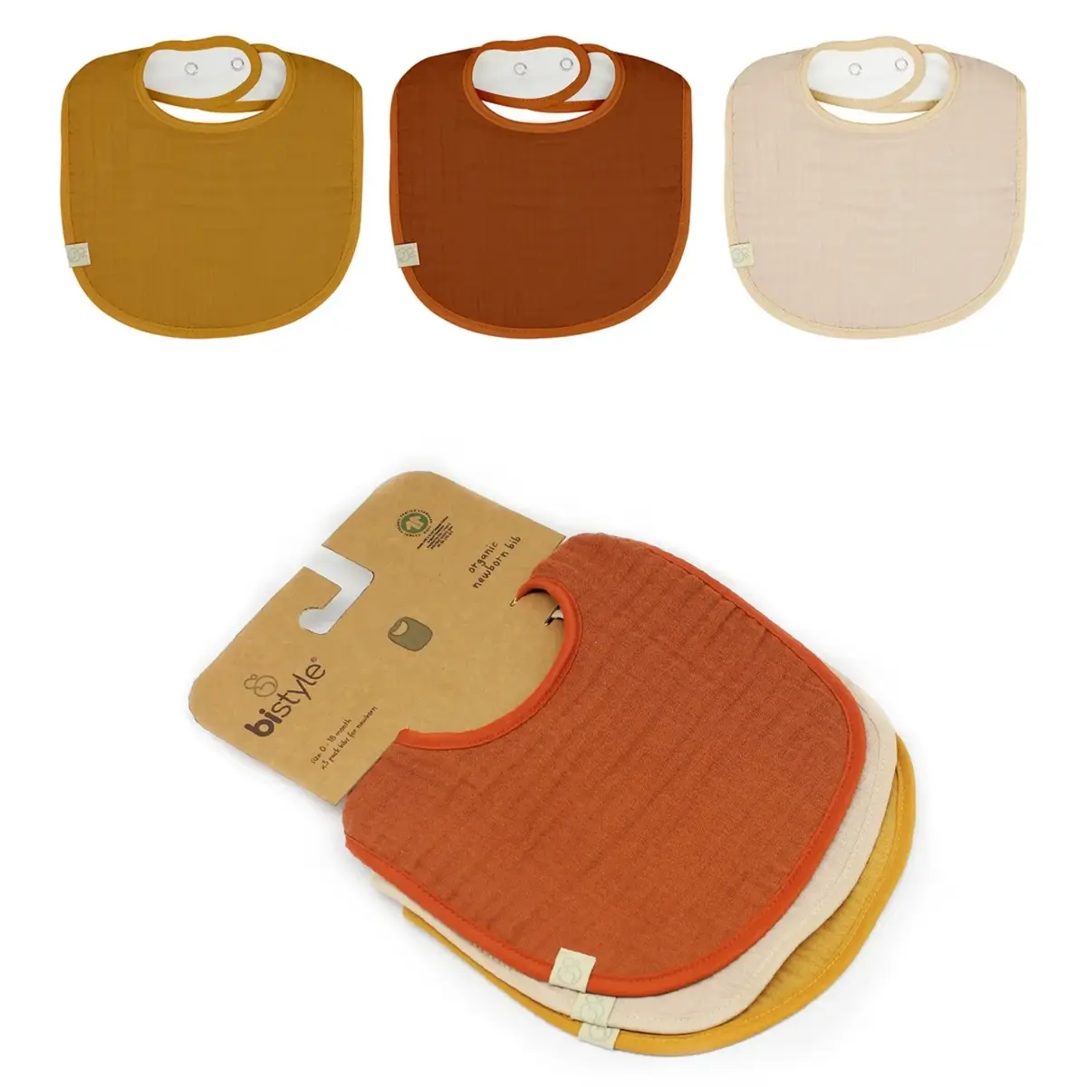 Bistyle Organik Fular Önlük Müslin 3lü Kiremit - Bej - Hardal Bistyle Organik Fular Önlük Müslin 3lü Kiremit - Bej - Hardal