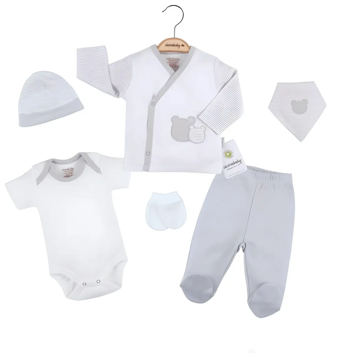Ciccim Baby Zıbın Takımı Bodyli Ayıcık Gri