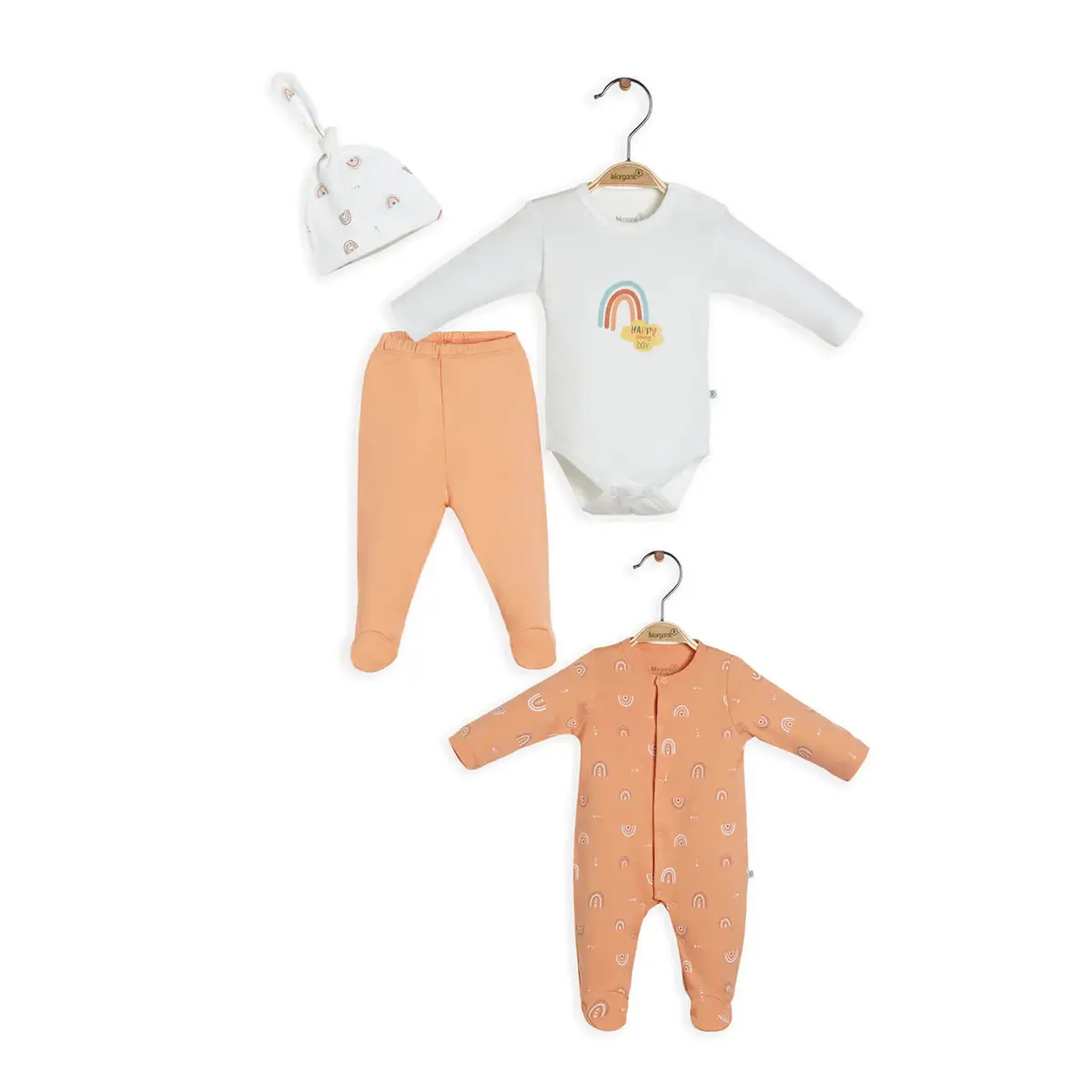 Bibaby Organik Tulum Takımı Tüllü Happy Rainbow Somon - Ekru