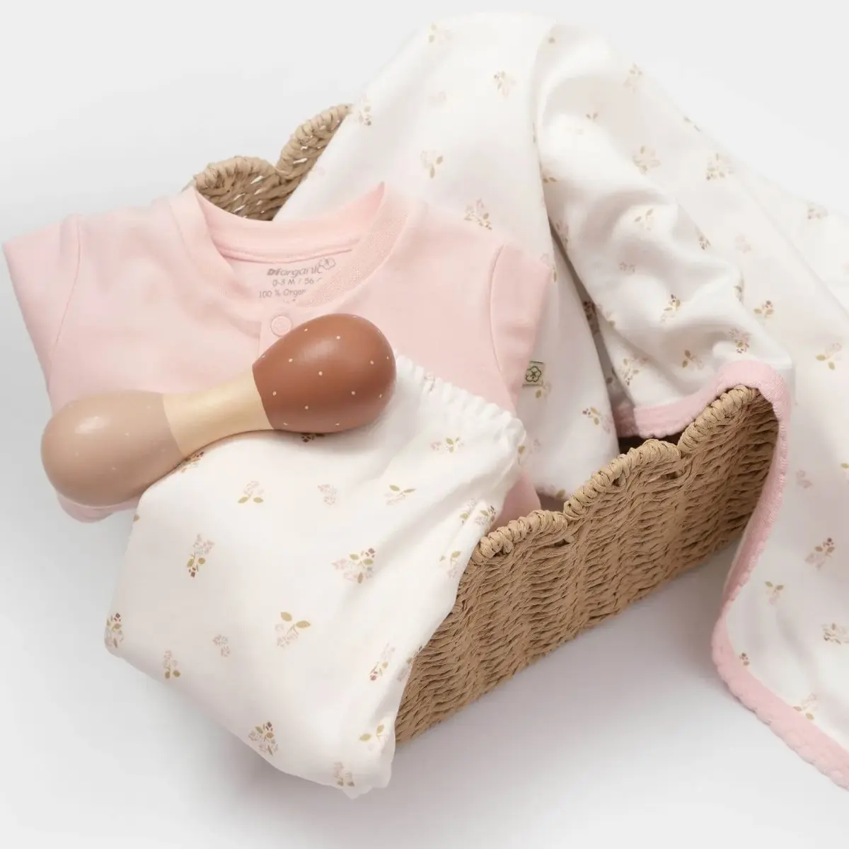 Bibaby Organik Zıbın Takımı Battaniyeli Tüllü The Flowers Ekru - Pembe