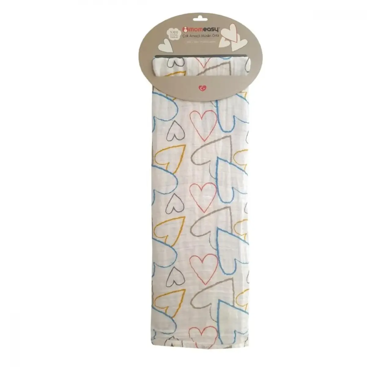 Momeasy Müslin Örtü Tekli 100x120cm Kalpler