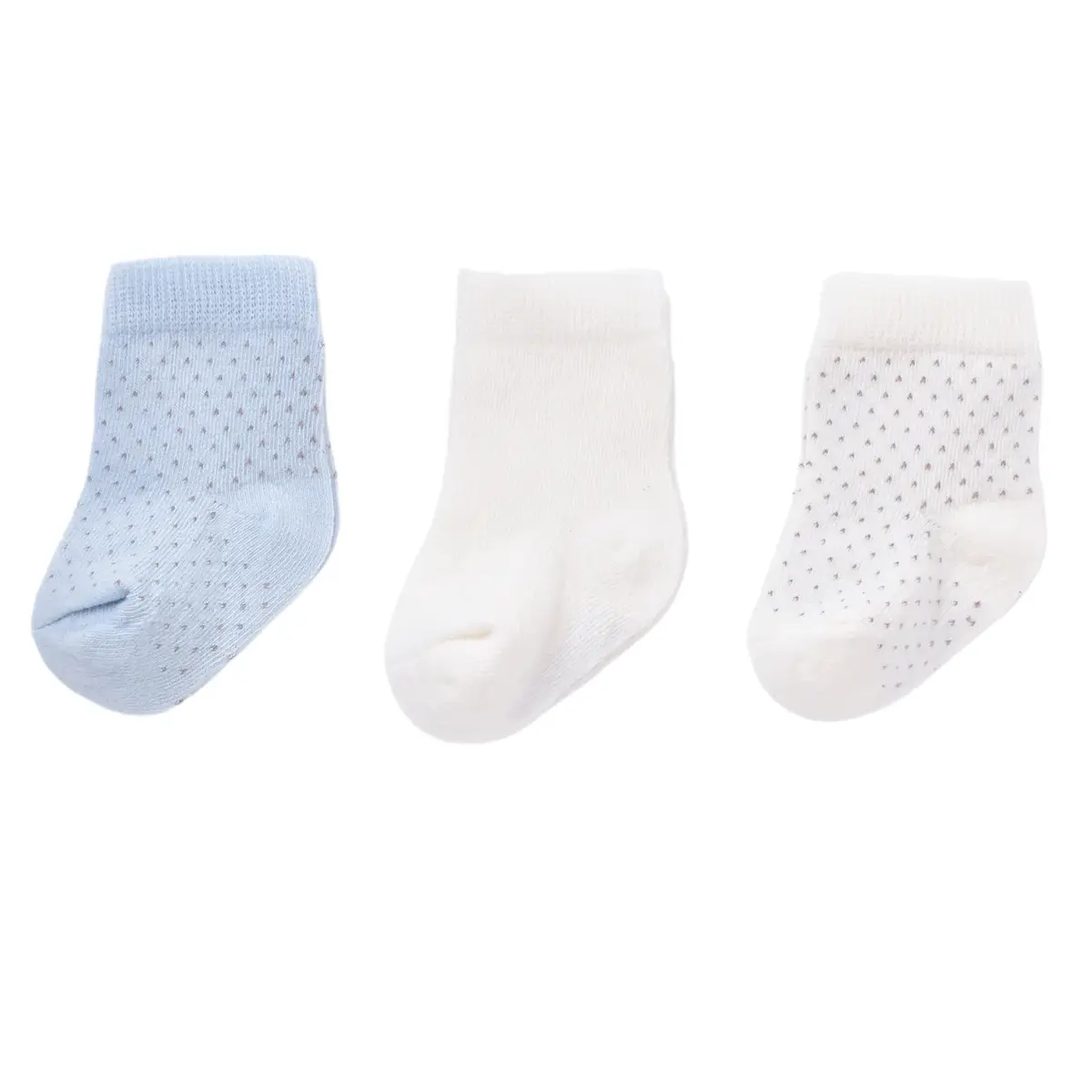 Bibaby Organik Çorap Soket 3lü Puanlı Mavi - Ekru