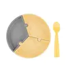 OiOi Puzzle Vakumlu Mama Tabağı + Nam Nam Mama Kaşığı Mellow Yellow - Powder Grey