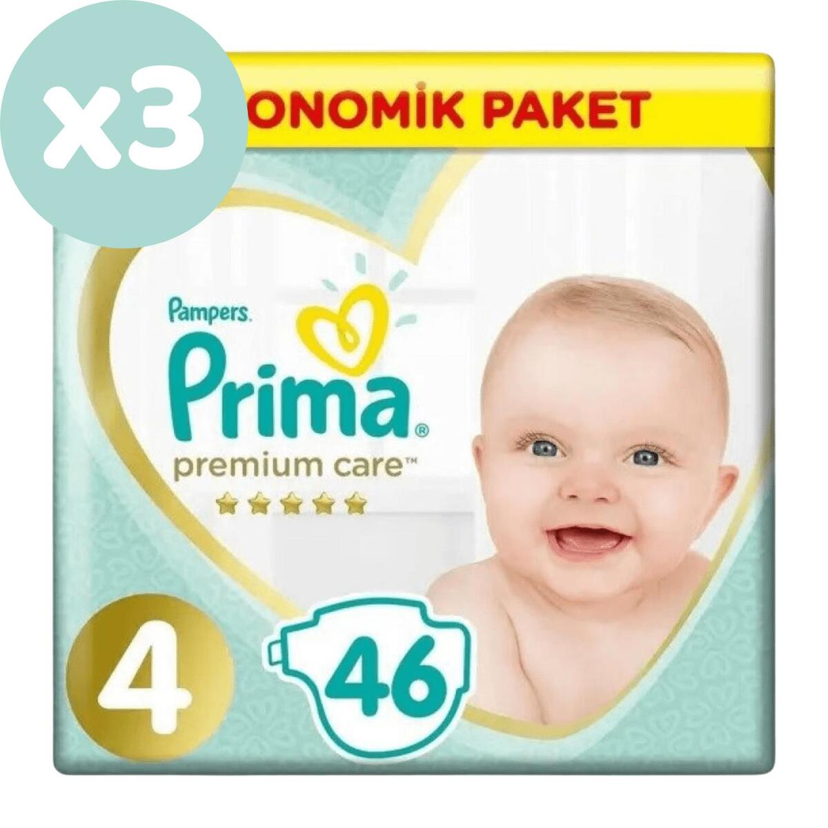 Prima Premium Care Bebek Bezi 4 Beden Maxi 9-14 Kg 46li Ekonomik Paket x3