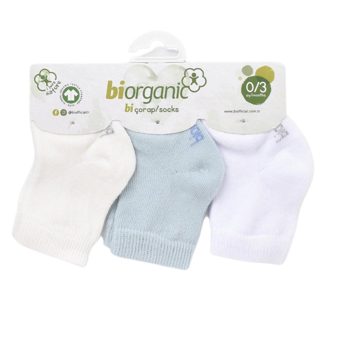 Bibaby Organik Çorap Soket 3lü Basic Mavi - Beyaz