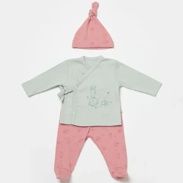 Bibaby Organik Zıbın Takımı 3lü Modal Play With Me Baby Mint - Rose