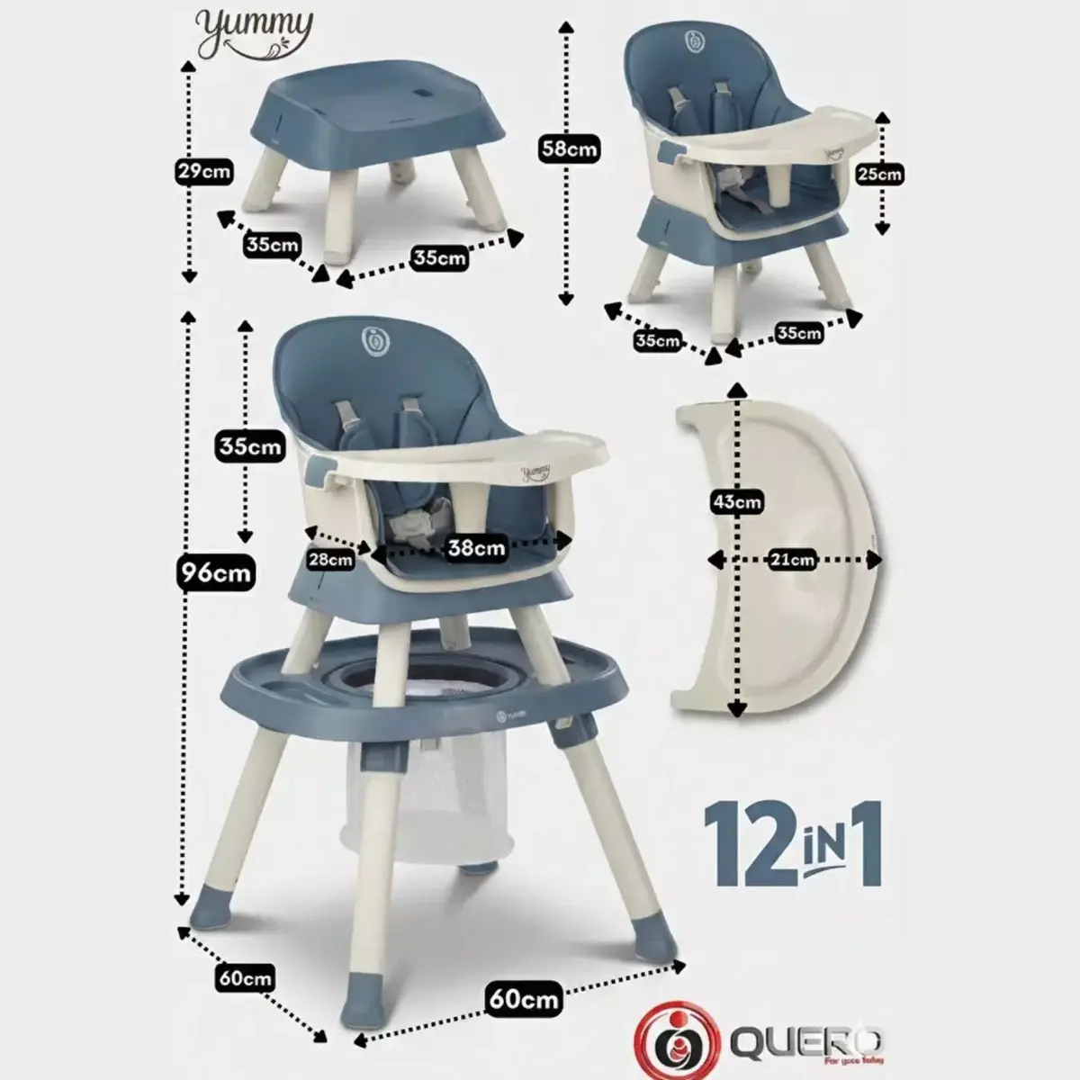 Quero Yummy 12 in 1 Fonksiyonel Mama Sandalyesi Mavi