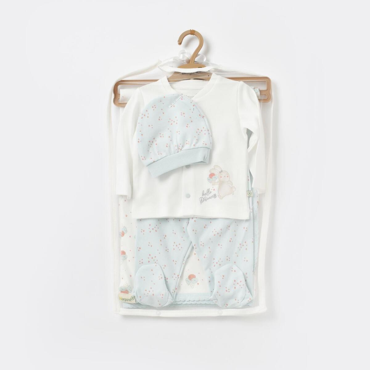 Bibaby Organik Zıbın Takımı Battaniyeli Tüllü Pretty Ears Bunny Mint - Ekru