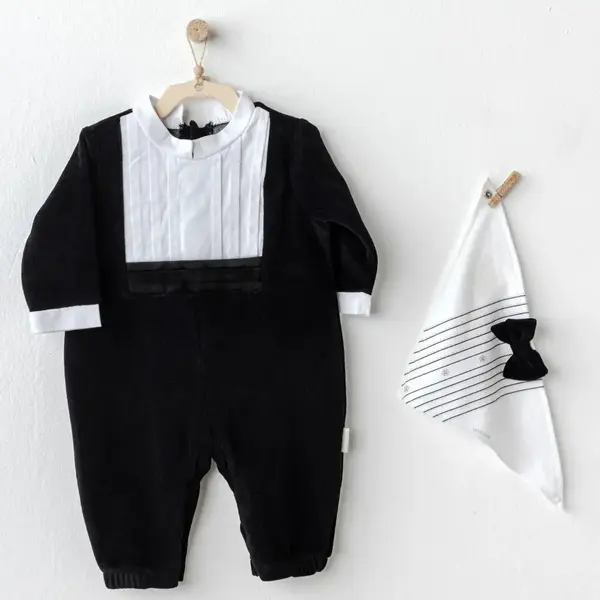 Andy Wawa Tulum Önlük Takımı Velvet Happy Newyear Siyah