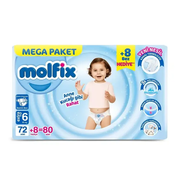 Molfix Bebek Bezi 6 Beden Extra Large 15+ Kg 80li Mega Paket