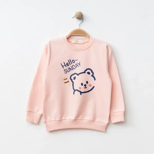 Bebolly Sweatshirt Hello Sunday Ayıcıklı Baskılı Pudra
