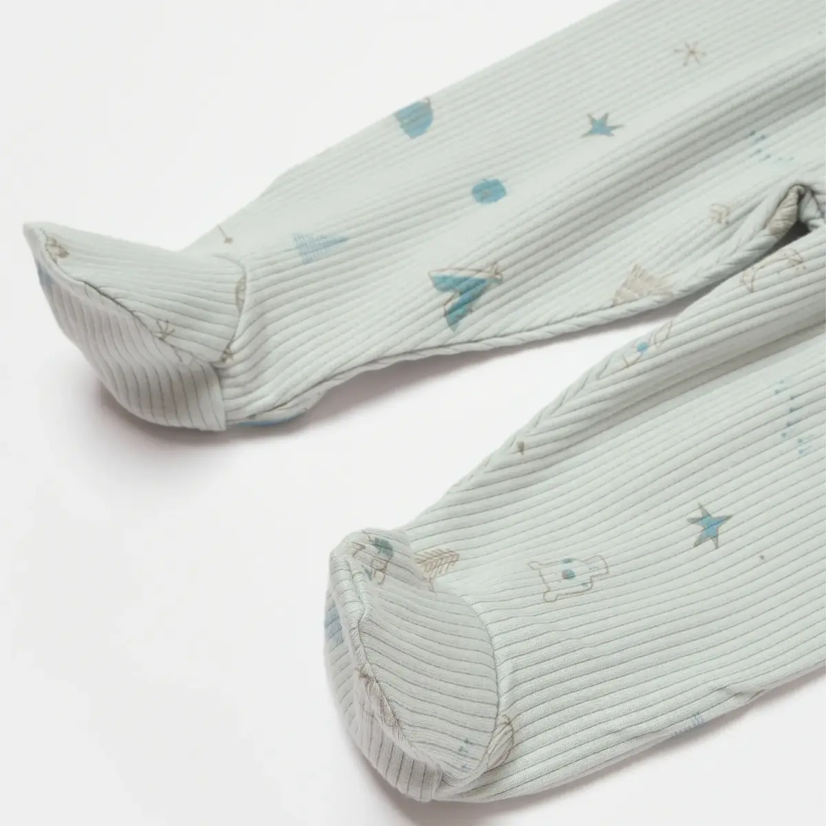 Bibaby Organik Pantolon Patikli Modal Happy Forest Bej - Mint
