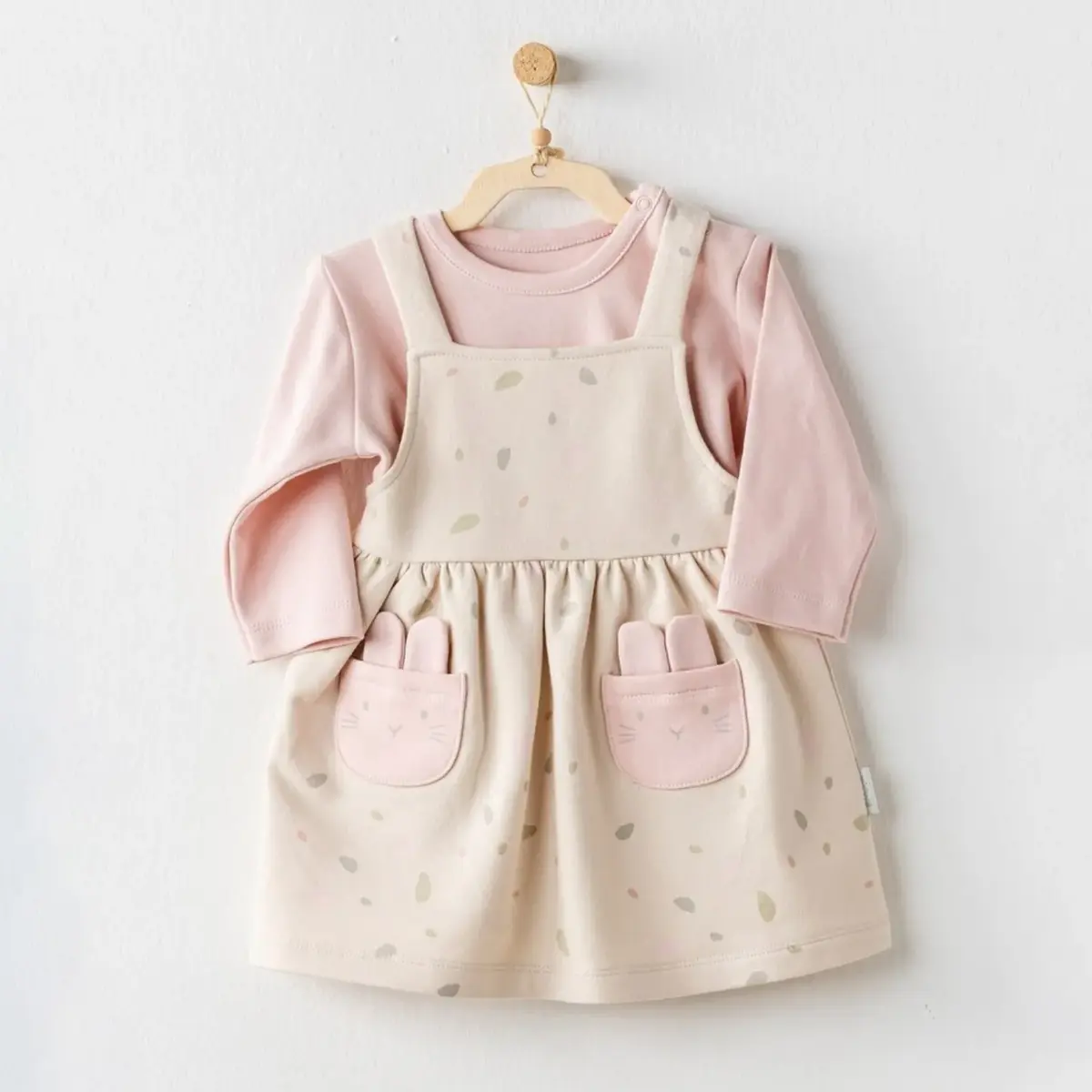 Andy Wawa Elbise Takım Baby Casual Bej -  Pembe