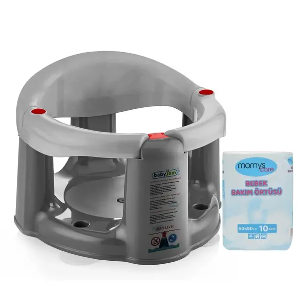 Babyjem Önden Açılır Bebek Banyo&Mama Oturağı Gri + Momys Care Bebek Bakım Örtüsü 60*90 cm 10lu