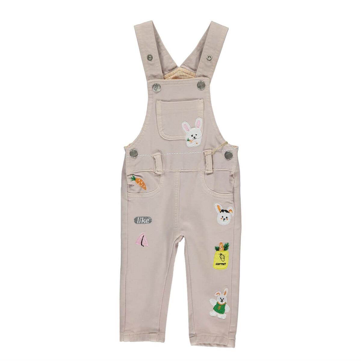 Overdo Salopet Renkli Tavşan Nakışlı Bej