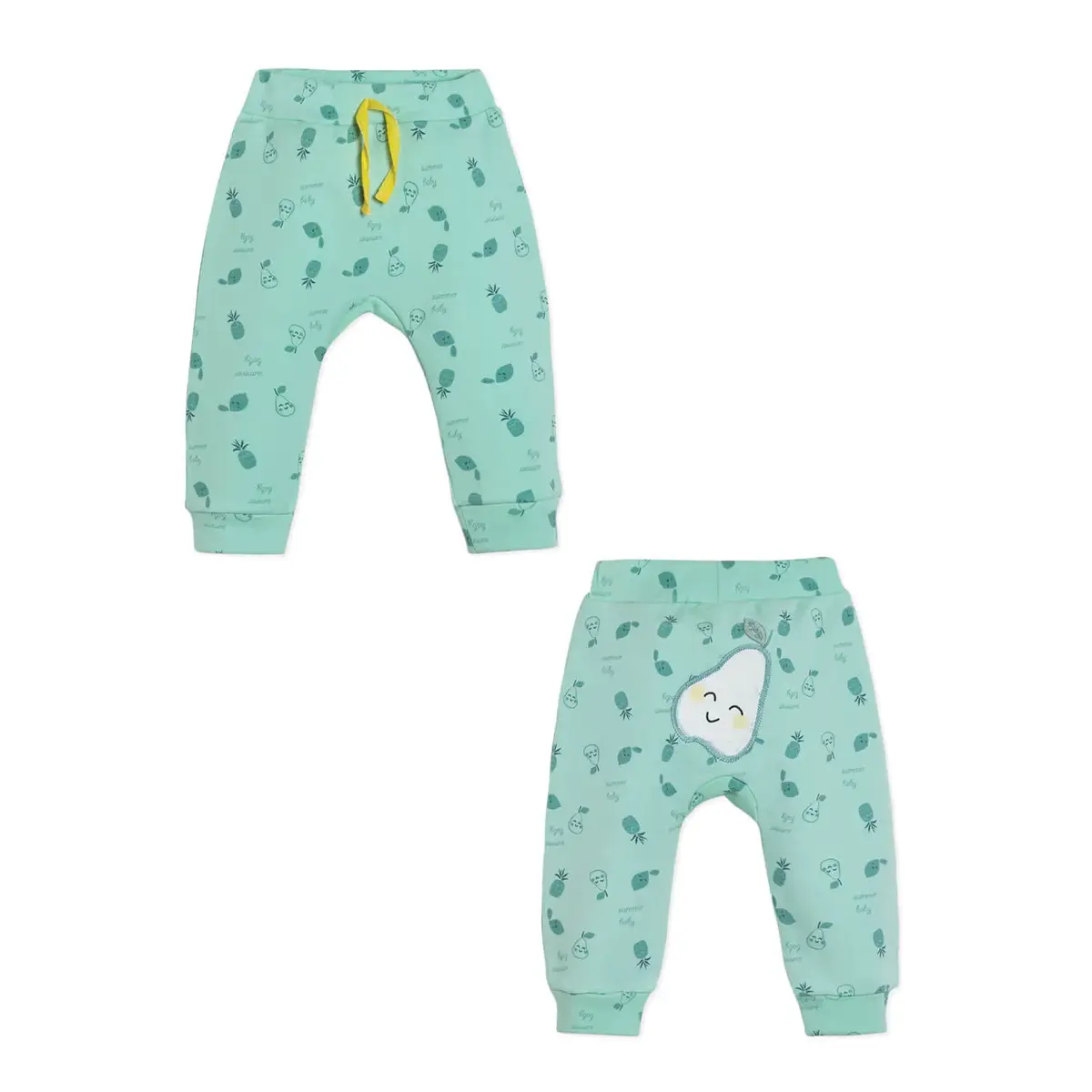 Bibaby Organik Pantolon Patiksiz Pear Is So Sweet Ekru - Yeşil