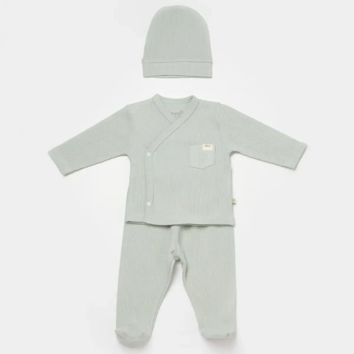 Bibaby Organik Zıbın Takımı 3lü Waffle Smile  Mint Bibaby Organik Zıbın Takımı 3lü Waffle Smile  Mint