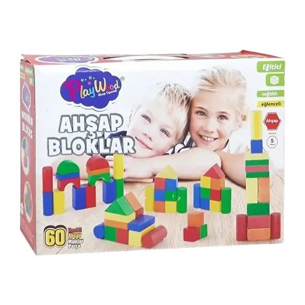 Kutuda Ahşap 60 Parça Renkli Bloklar