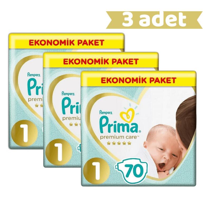 Prima Premium Care Bebek Bezi 1 Beden Yenidoğan 70li Ekonomik Paket x3