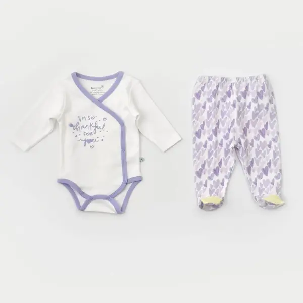 Bibaby Organik Zıbın Takımı Love You Baby Yellow Lavander