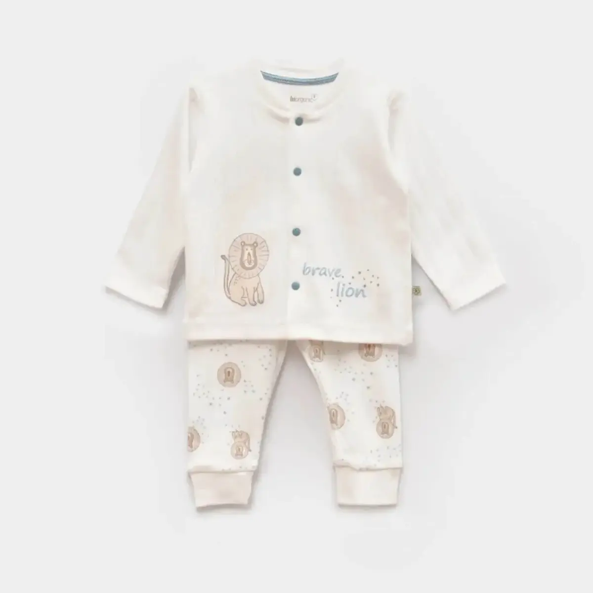 Bibaby Organik Pijama Takımı Brave Lion Ekru - Turkuaz