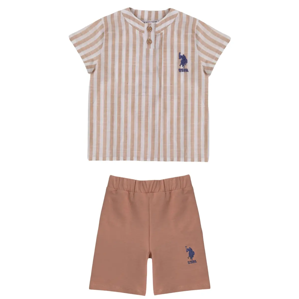 U.S. Polo 2li Takım T-Shirt Bej Çizgili