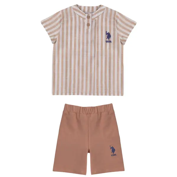 U.S. Polo 2li Takım T-Shirt Bej Çizgili