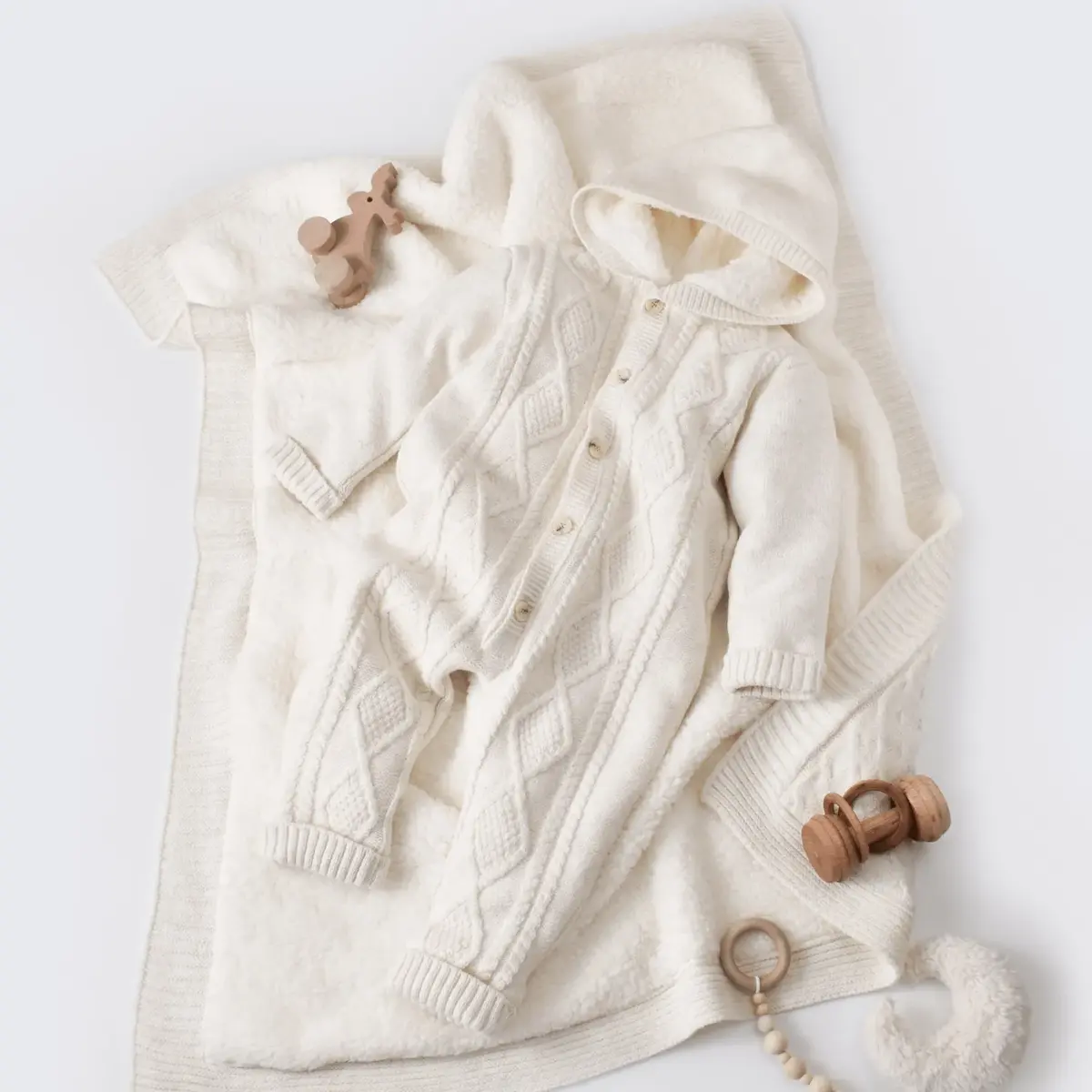 Bibaby Tulum Triko Welsoft Desenli Ekru