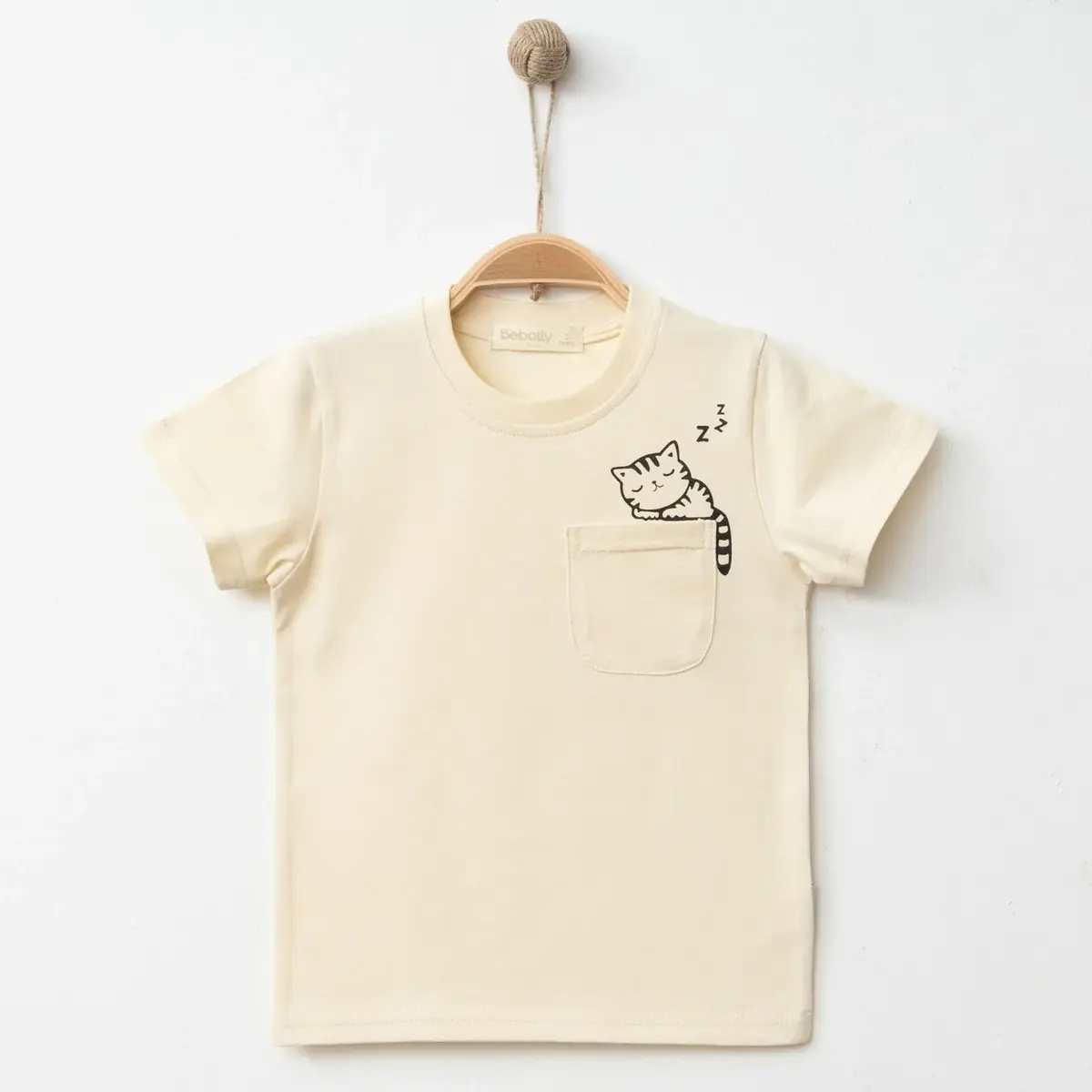 Hira T-Shirt Uykucu Kedi Baskılı Bej