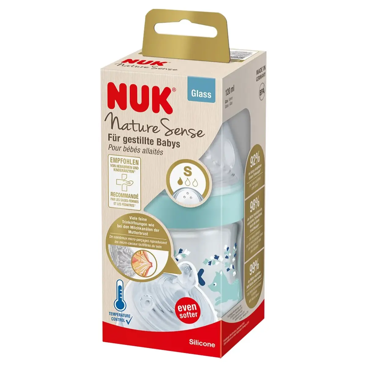 Nuk Nature Sense Isı Göstergeli Cam Biberon 120 ml Mavi