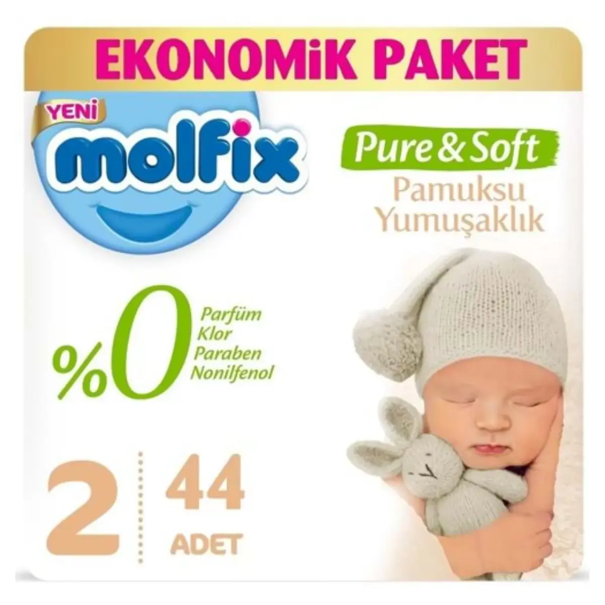 Molfix Pure&Soft Bebek Bezi 2 Beden Mini 3-6 Kg 44lü Eko Paket