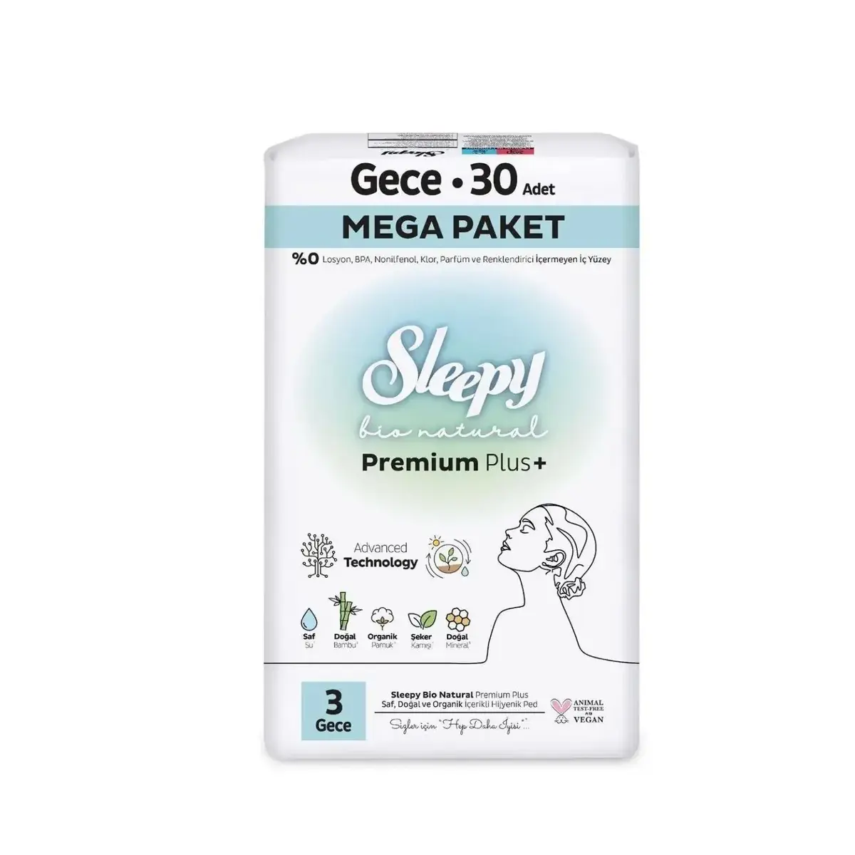 Sleepy Bio Natural Hijyenik Ped Gece Mega Paket 30 Adet