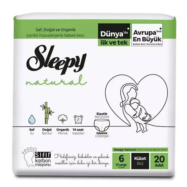 Sleepy Natural Külot Bebek Bezi 6 Beden Xlarge 15-25 kg 20li