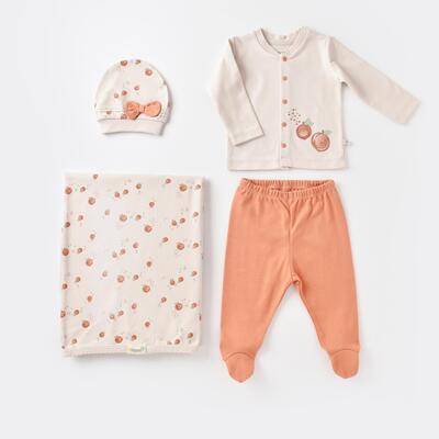 Bibaby Organik Zıbın Takımı Battaniyeli Tüllü Summer Fruit Light Cream - Caramel