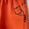 Hira Şort Uykucu Kedi Baskılı Mercan
