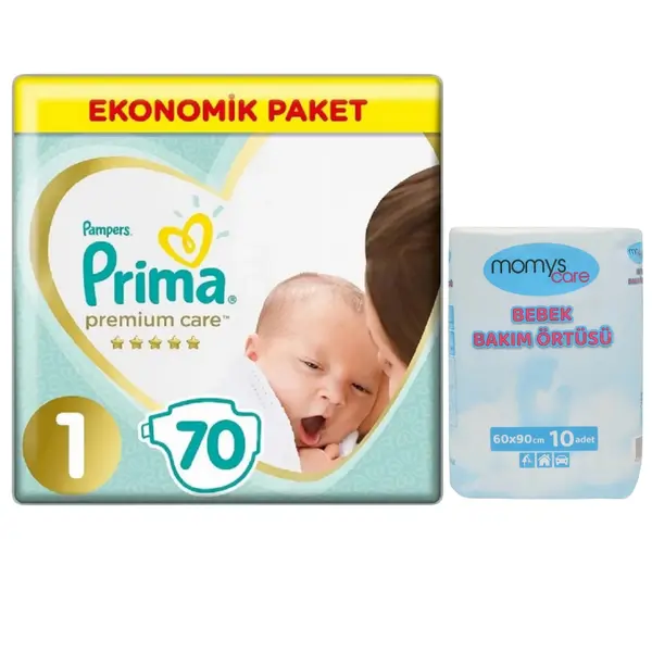 Prima Premium Care Bebek Bezi 1 Beden Yenidoğan 70li Ekonomik Paket,Momys Care Bebek Bakım Örtüsü 60