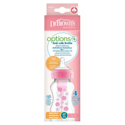 Dr Browns Options+ Geniş Ağız PP Desenli Biberon 270 ml Pembe