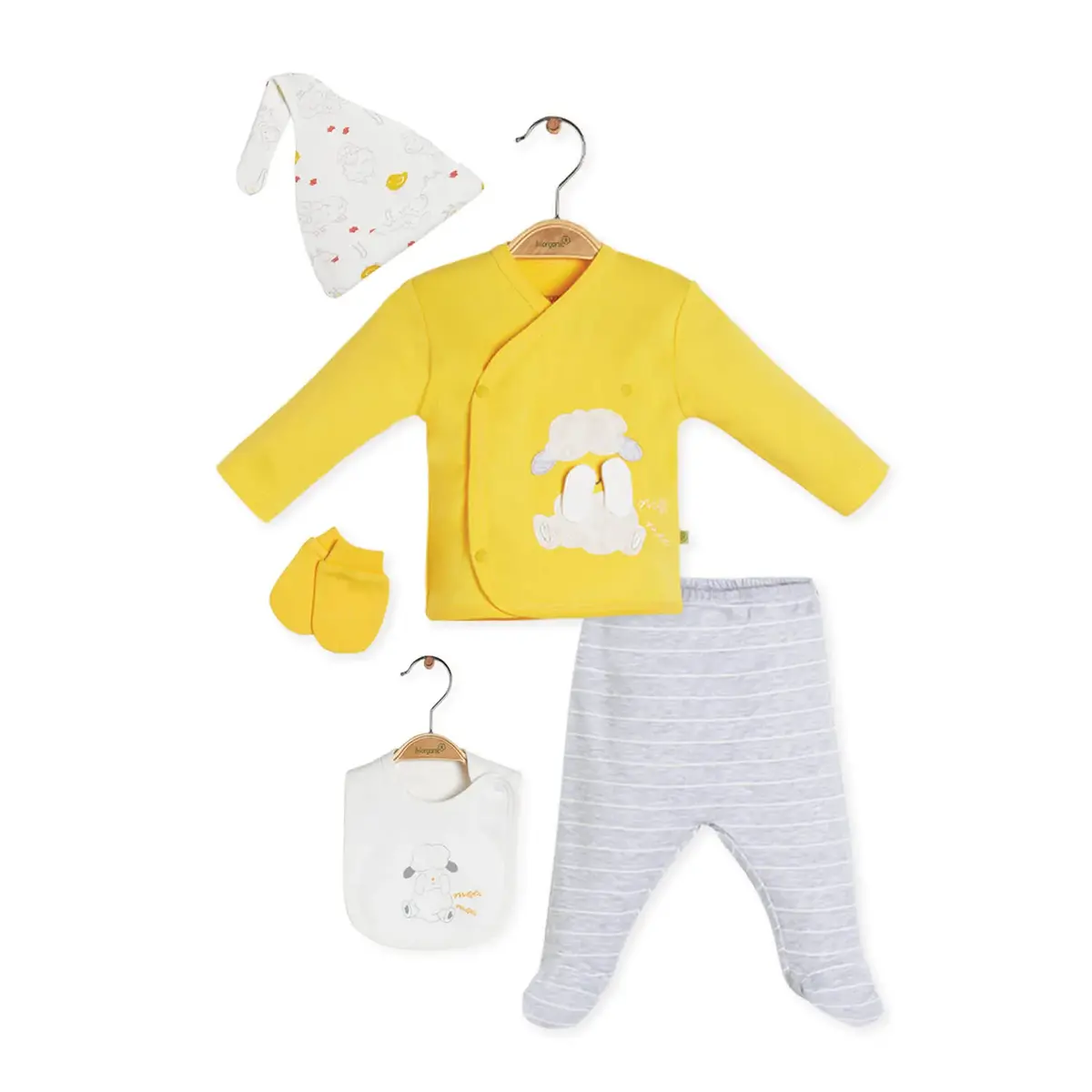 Bibaby Organik Hastane Çıkışı 5li Moons Live Sarı - Gri Melanj