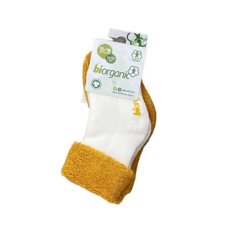 Bibaby Organik Çorap Soket 2li Havlu Kıvrık Colours Ekru - Hardal